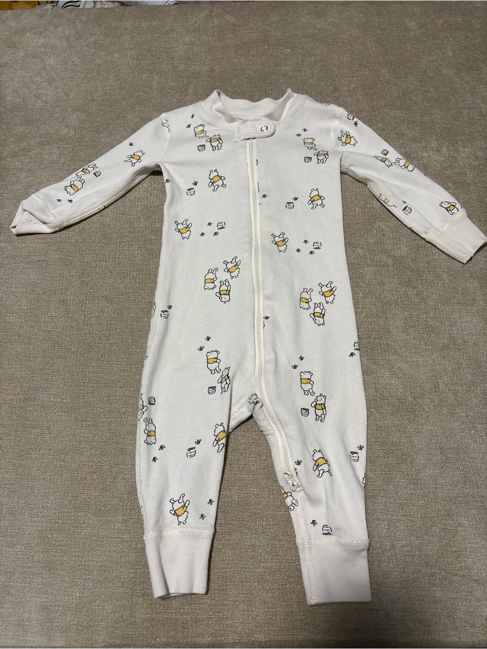 Pooh White One-Piece Pajama Romper with Yellow Character Print
